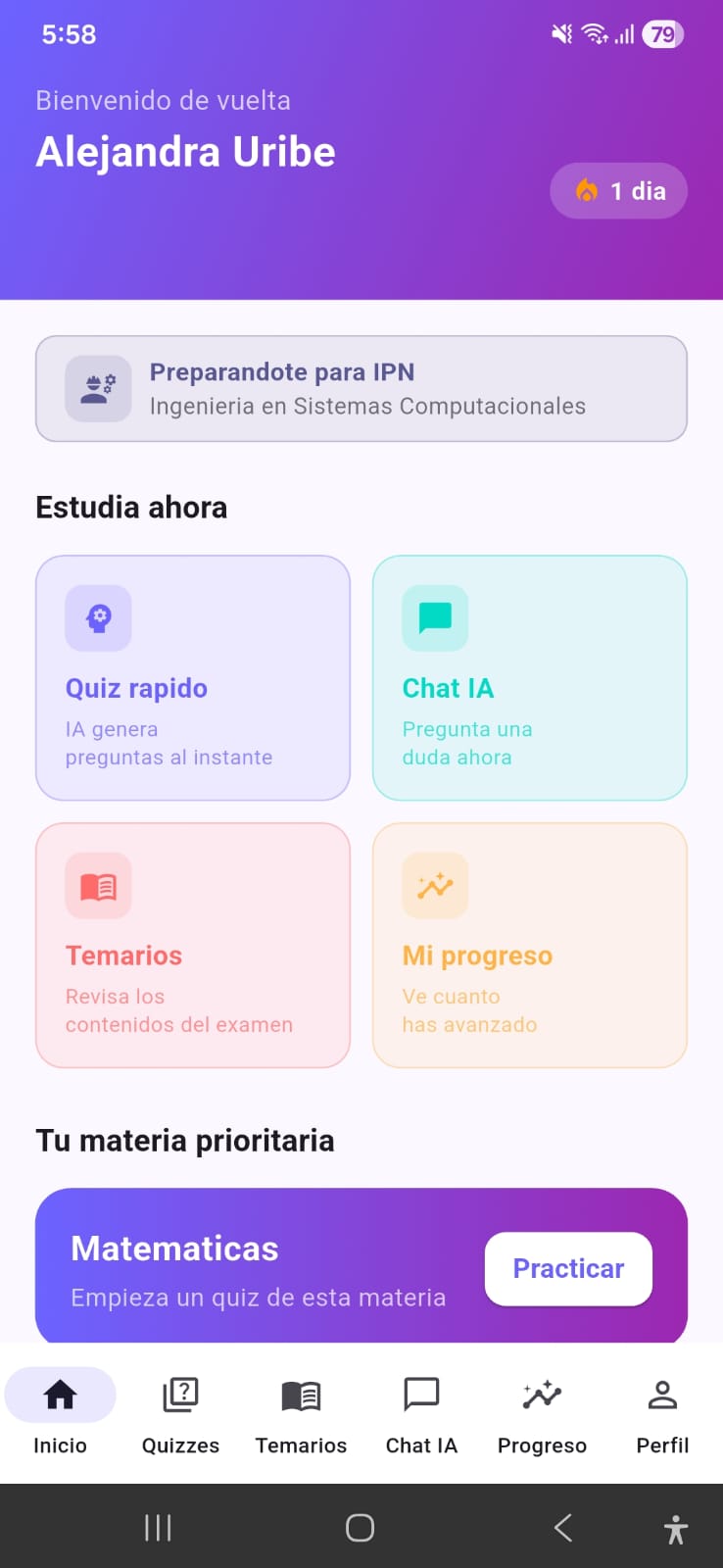 Interfaz de PrepUniApp